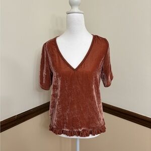 Madewell Orange Ruffled Short Sleeve Blouse